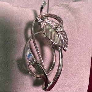 Vintage Art, deco, silver tone, brooch with diamond like stones